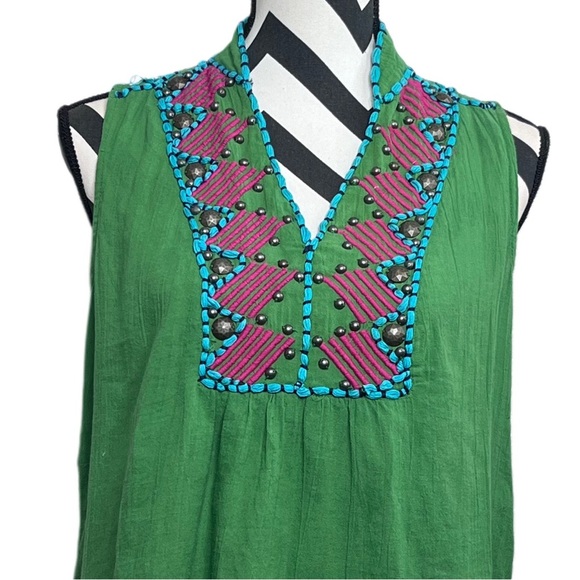 Double D Ranch 100% Cotton Gauze Sz XS Boho Embroidered Sleeveless Blouse - Picture 3 of 11